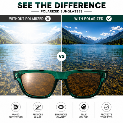 Stylish Green Frame Sunglasses | Polarized & UV Protected | Modern Square Design