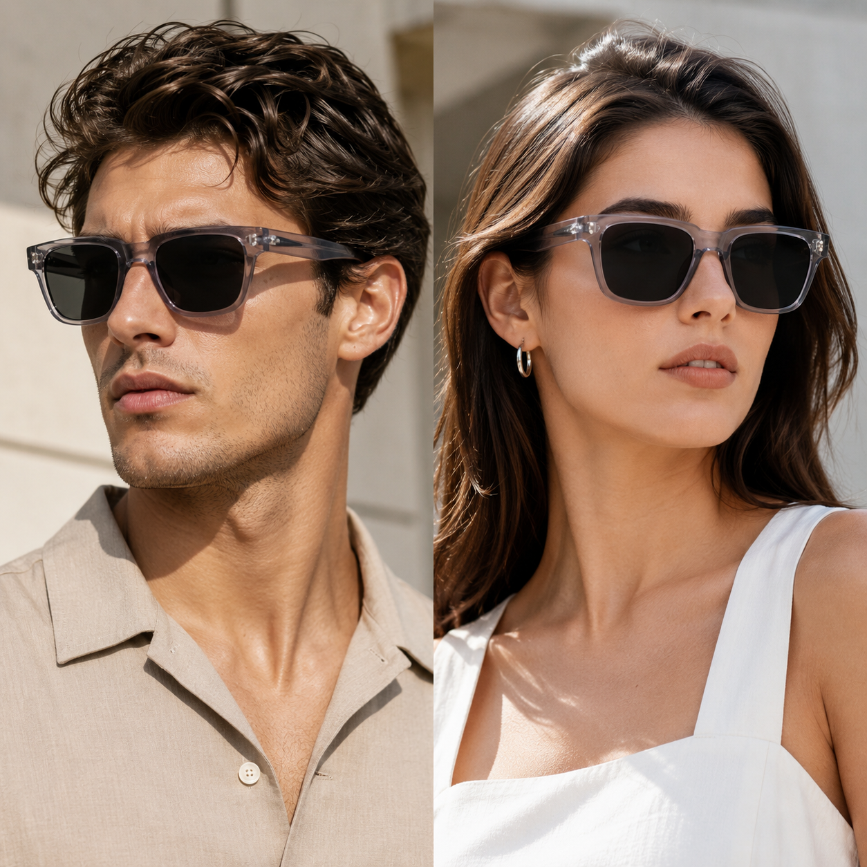 UV400 Polarized Sunglasses | Transparent Grey Frame | Lightweight Fashion Eyewear