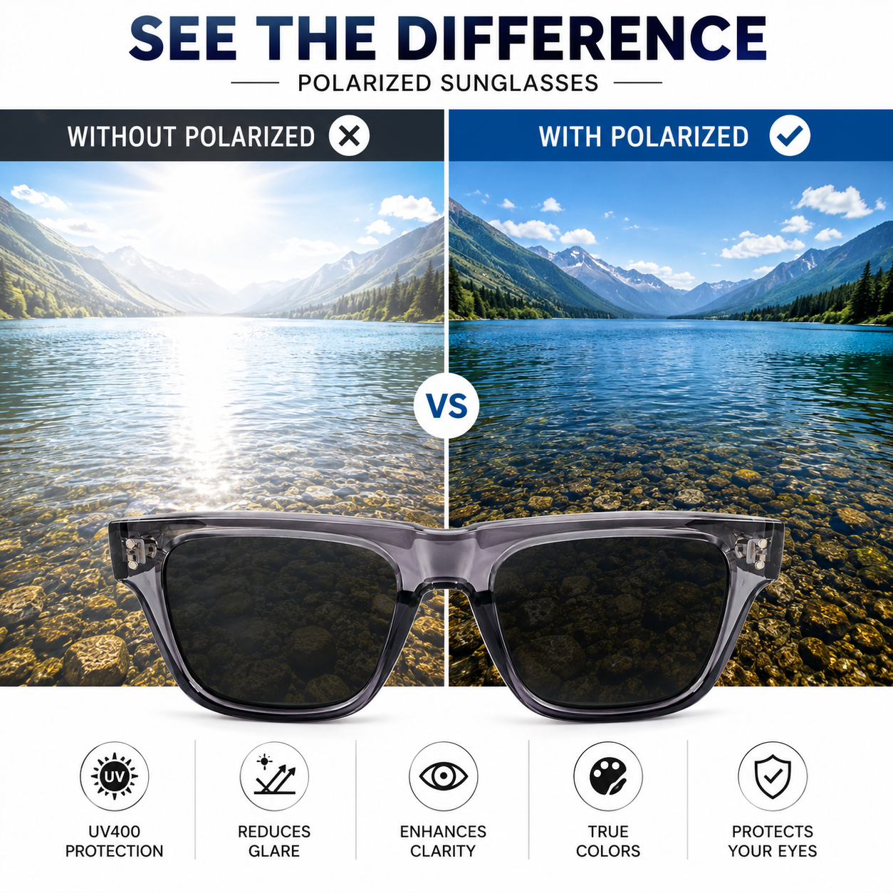 UV400 Polarized Sunglasses | Transparent Grey Frame | Lightweight Fashion Eyewear