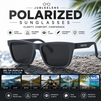 Matte Black Square Sunglasses | Polarized Lenses | UV400 Protected Unisex Eyewear
