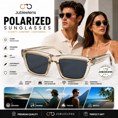 Square Sunglasses | Polarized & UV Protected | Transparent Champagne Frame | Unisex