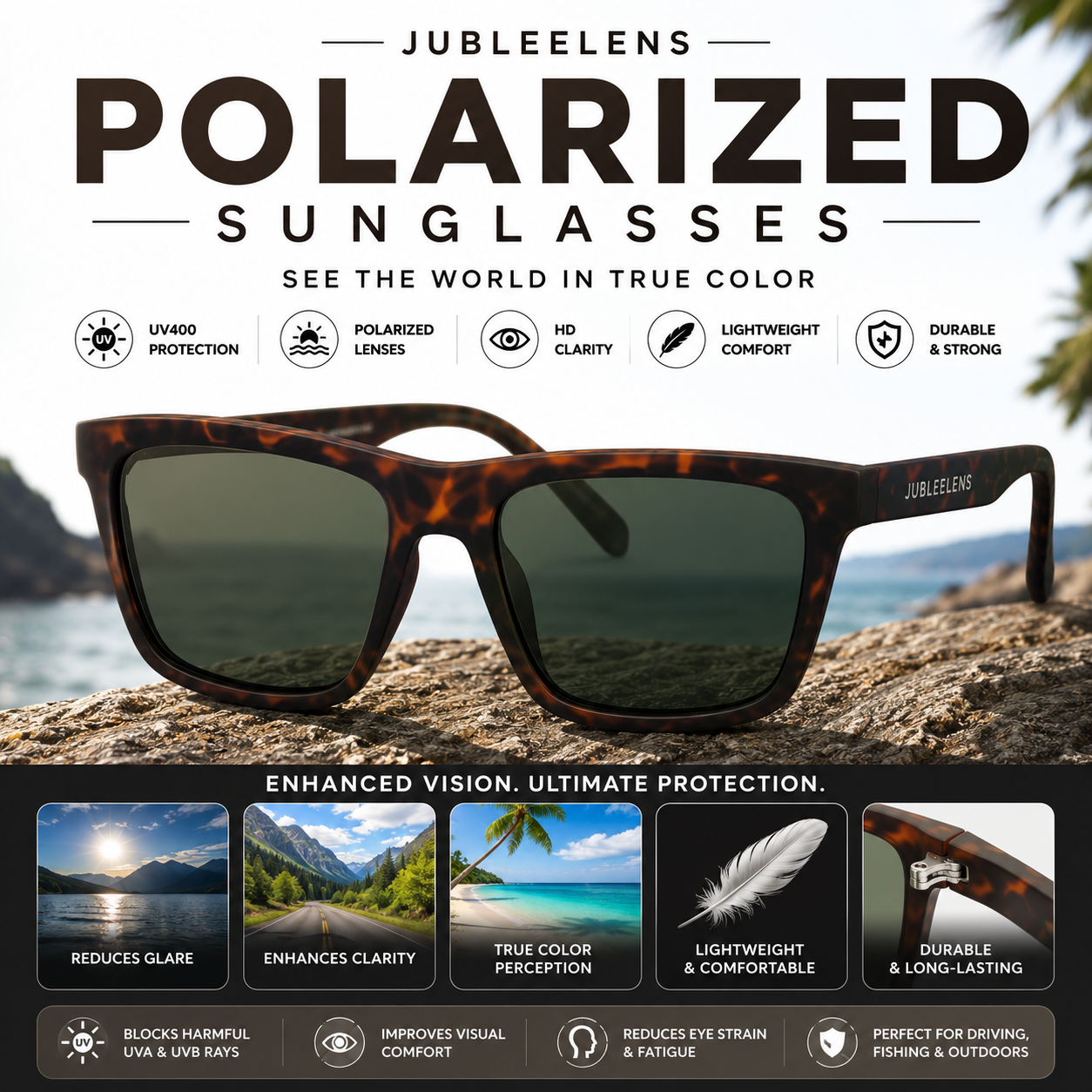Tortoise Shell Polarized Sunglasses | Square Frame | UV400 Protection for Men & Women