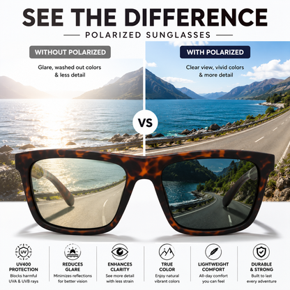 Tortoise Shell Polarized Sunglasses | Square Frame | UV400 Protection for Men & Women