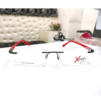 Rimless Eyeglasses Changeable Temples(wing) Red-Yellow