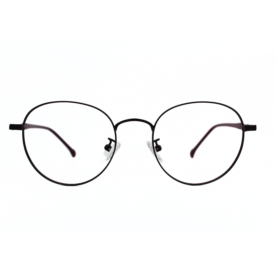 Jubleelens Frame Metal Round5872 Round Matt Maroon Eye Glass - Glossy Maroon Protect Your Eyes in Style with These Round Frames (Single Vision)
