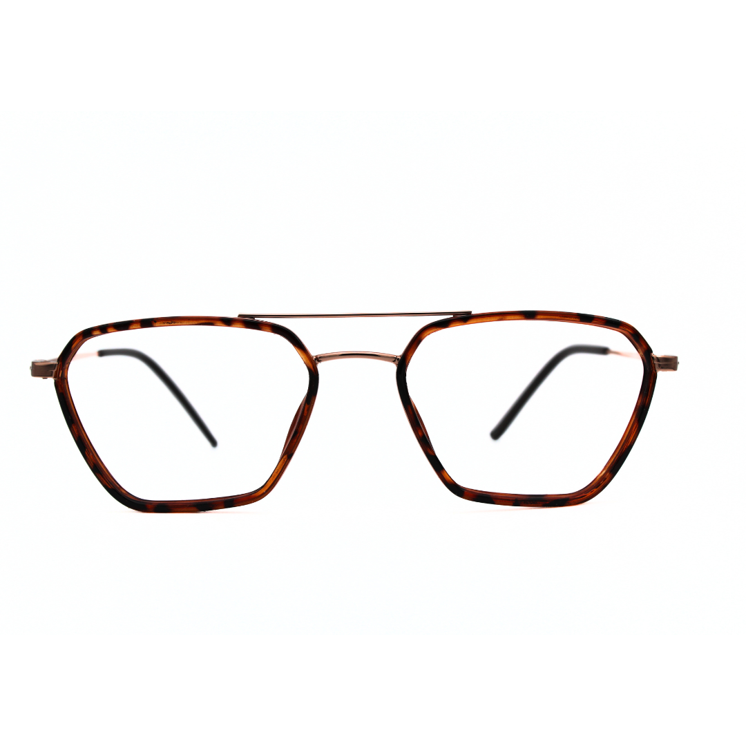Jubleelens Metal Triangle Tortoise Brown Gold Brown Eyeglasses Elevate Your Style (Single Vision)