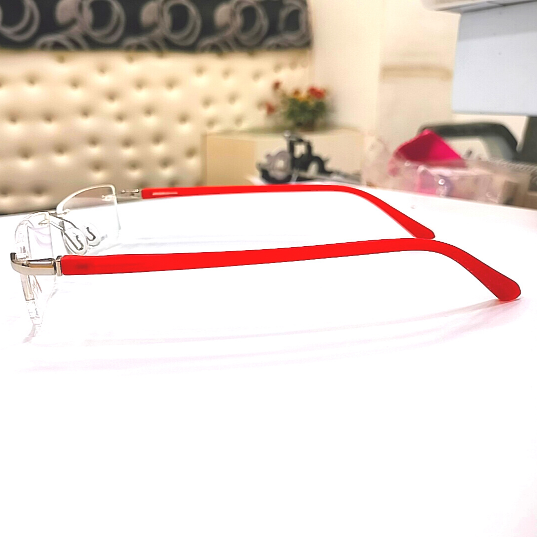 Rimless Eyeglasses Changeable Temples(wing) Red-Yellow
