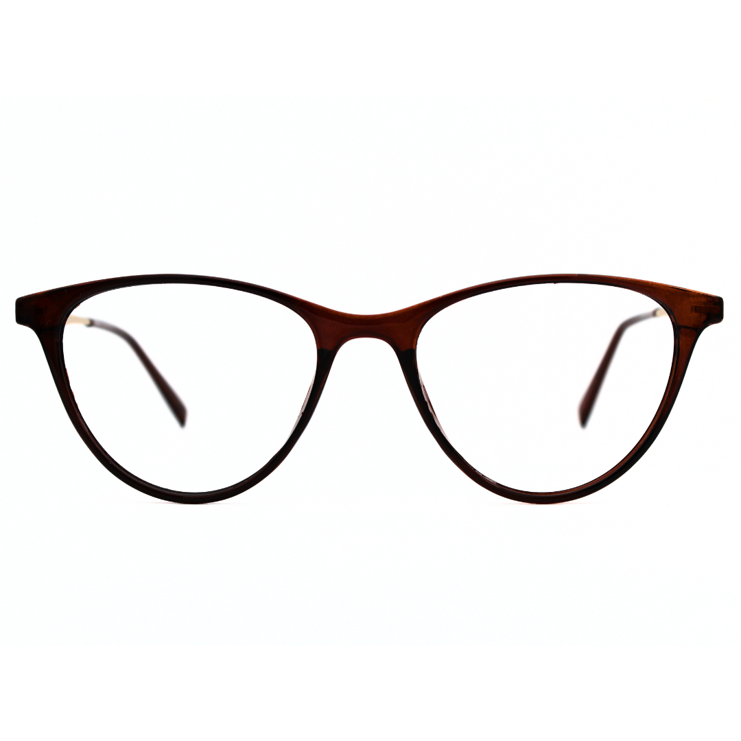 Jubleelens Trendy Oval Eyeglasses for Unisex- Glossy Brown Gold Brown 126706 (Single Vision)