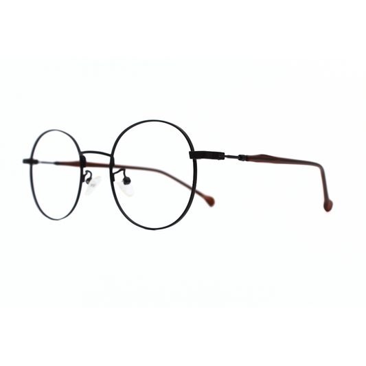 Jubleen's Frame Fancy Metal Round Eye Glass 5871 Round Matt Brown - Glossy Brown Stylish and Sophisticated Eyewear in a Unique Color Combination (Single Vision)