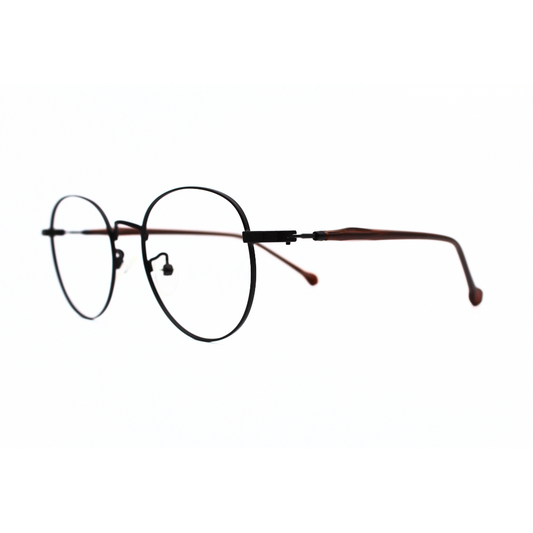 Jubleelens Frame Metal Round5872 Round Matt Brown Eye Glass - Glossy Brown The Perfect Accessory for Any Occasion (Single Vision)