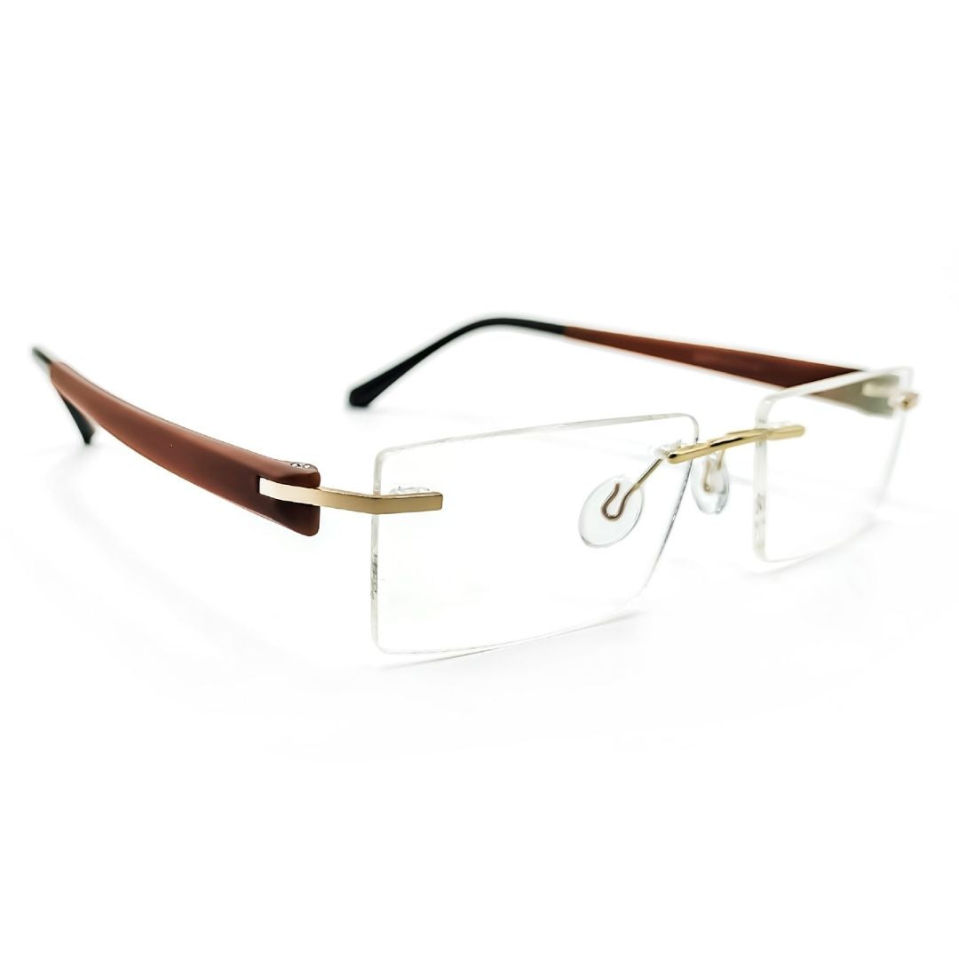 Jubleelens® Rectangular Gold Brown Rimless Frame For Unisex