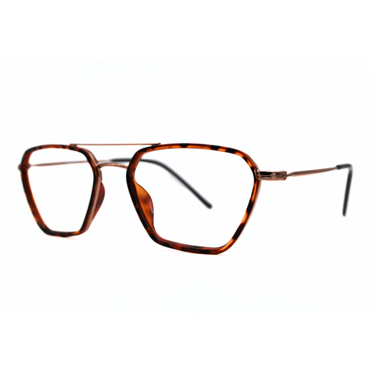Jubleelens Metal Triangle Tortoise Brown Gold Brown Eyeglasses Elevate Your Style (Single Vision)