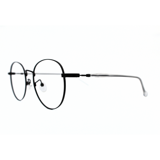 Jubleelens Metal Square5872 Round Matt Black Trans White Black Rod Eyeglasses A Frame for Every Face Shape (Single Vision)