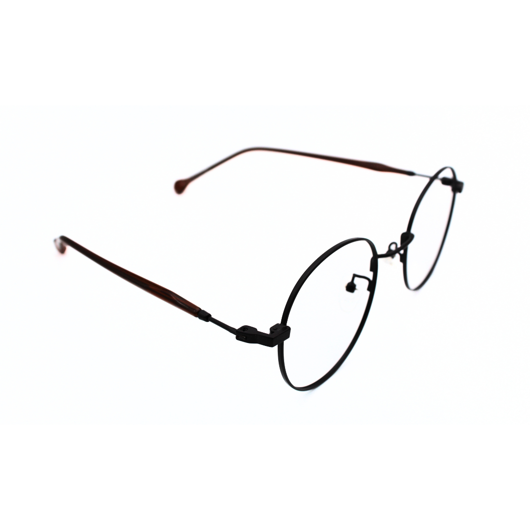 Jubleen's Frame Fancy Metal Round Eye Glass 5871 Round Matt Brown - Glossy Brown Stylish and Sophisticated Eyewear in a Unique Color Combination (Single Vision)