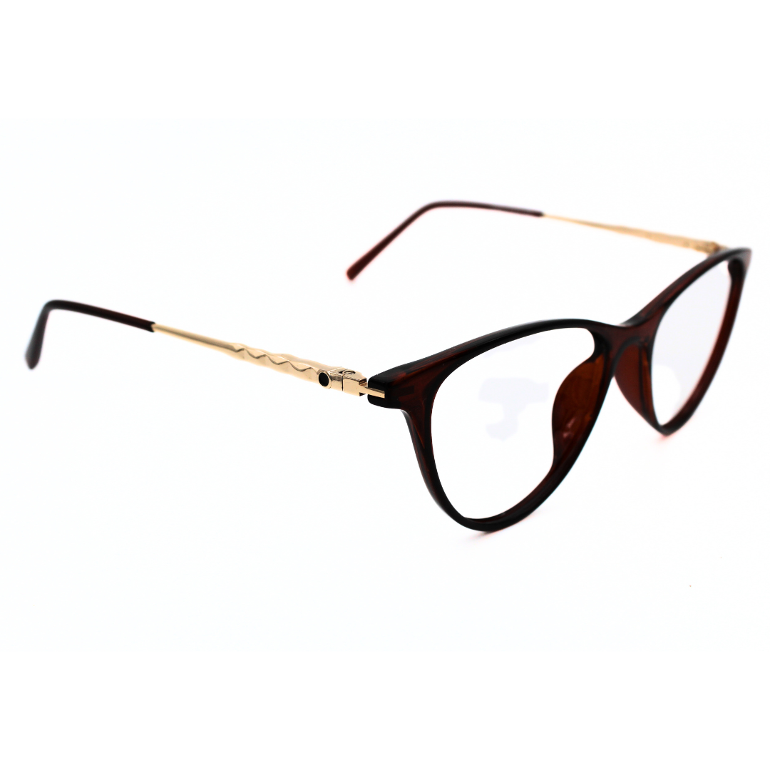 Jubleelens Trendy Oval Eyeglasses for Unisex- Glossy Brown Gold Brown 126706 (Single Vision)