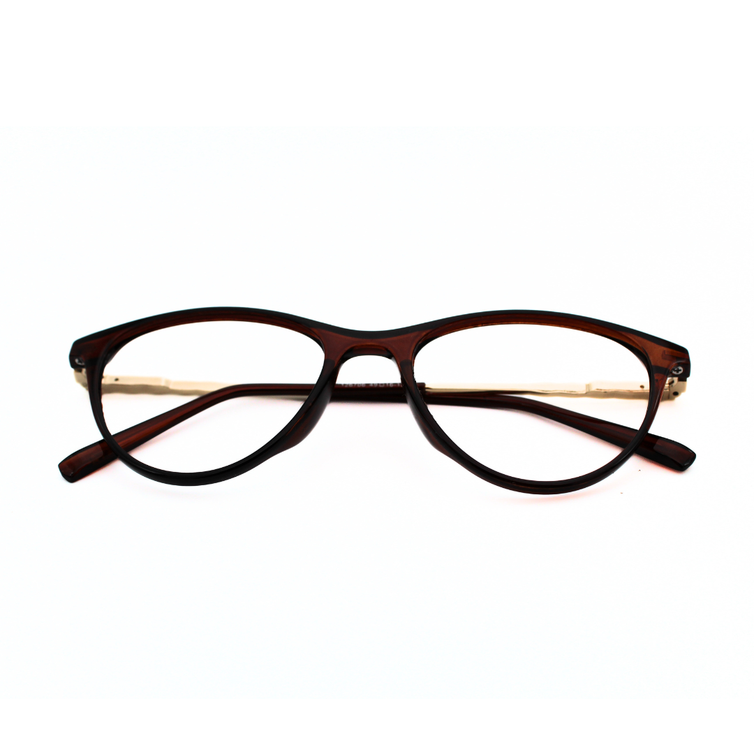 Jubleelens Trendy Oval Eyeglasses for Unisex- Glossy Brown Gold Brown 126706 (Single Vision)