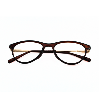 Jubleelens Trendy Oval Eyeglasses for Unisex- Glossy Brown Gold Brown 126706 (Single Vision)