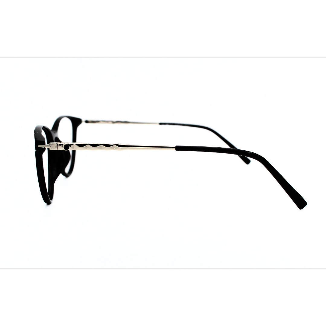 Jubleen's Frame Cat Eye Metal Side Eye Glass 126706 Glossy Black Silver Stylish and Sophisticated Cat Eye Frames (Single Vision)