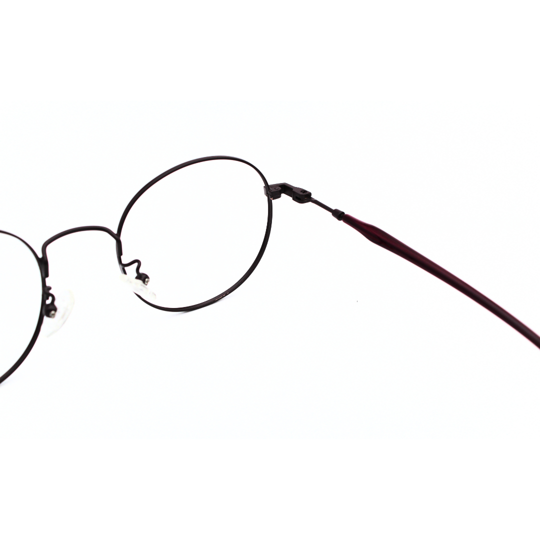 Jubleen's Frame Fancy Metal Round Eye Glass 5871 Round Matt Dark Maroon - Glossy Maroon TR Protect Your Eyes in Style with These Metal Round Frames (Single Vision)