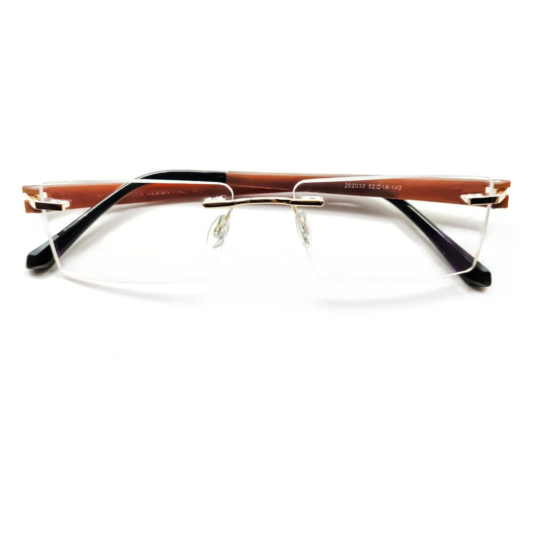 Jubleelens® Rectangular Gold Brown Rimless Frame For Unisex