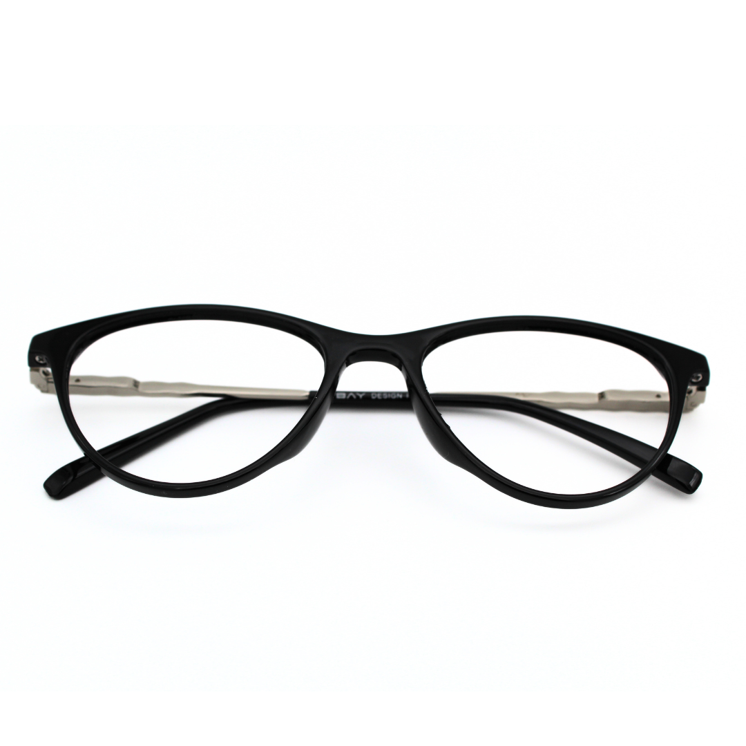 Jubleelens Stylish Oval Eyeglasses for Women - Glossy Black Silver Black126706 (Single Vision)