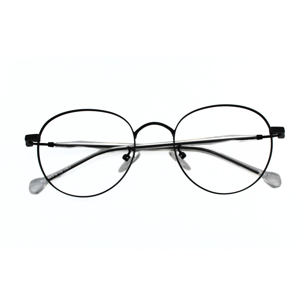 Jubleelens Metal Square5872 Round Matt Black Trans White Black Rod Eyeglasses A Frame for Every Face Shape (Single Vision)