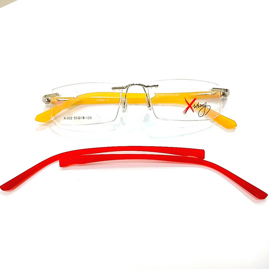 Rimless Eyeglasses Changeable Temples(wing) Red-Yellow