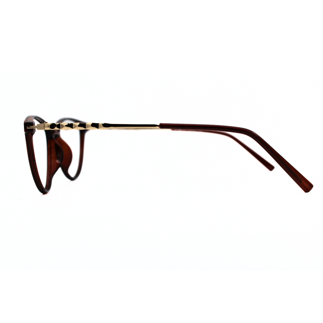 Jubleelens Trendy Oval Eyeglasses for Unisex- Glossy Brown Gold Brown 126706 (Single Vision)