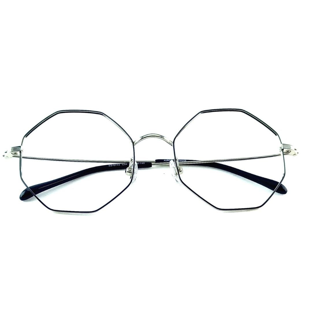 Metal Silver Black Hexagon Full Rim Frame For Unisex