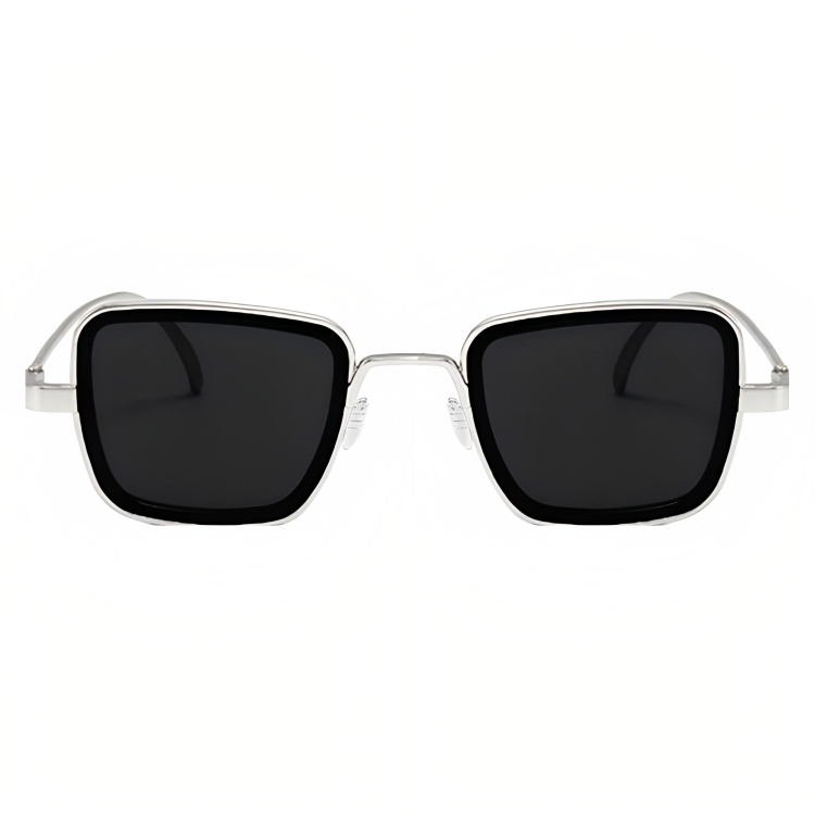 Jubleelens - Kabir Square Sunglasses - Silver- Black Modern Look with UV Protection