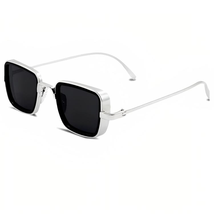 Jubleelens - Kabir Square Sunglasses - Silver- Black Modern Look with UV Protection